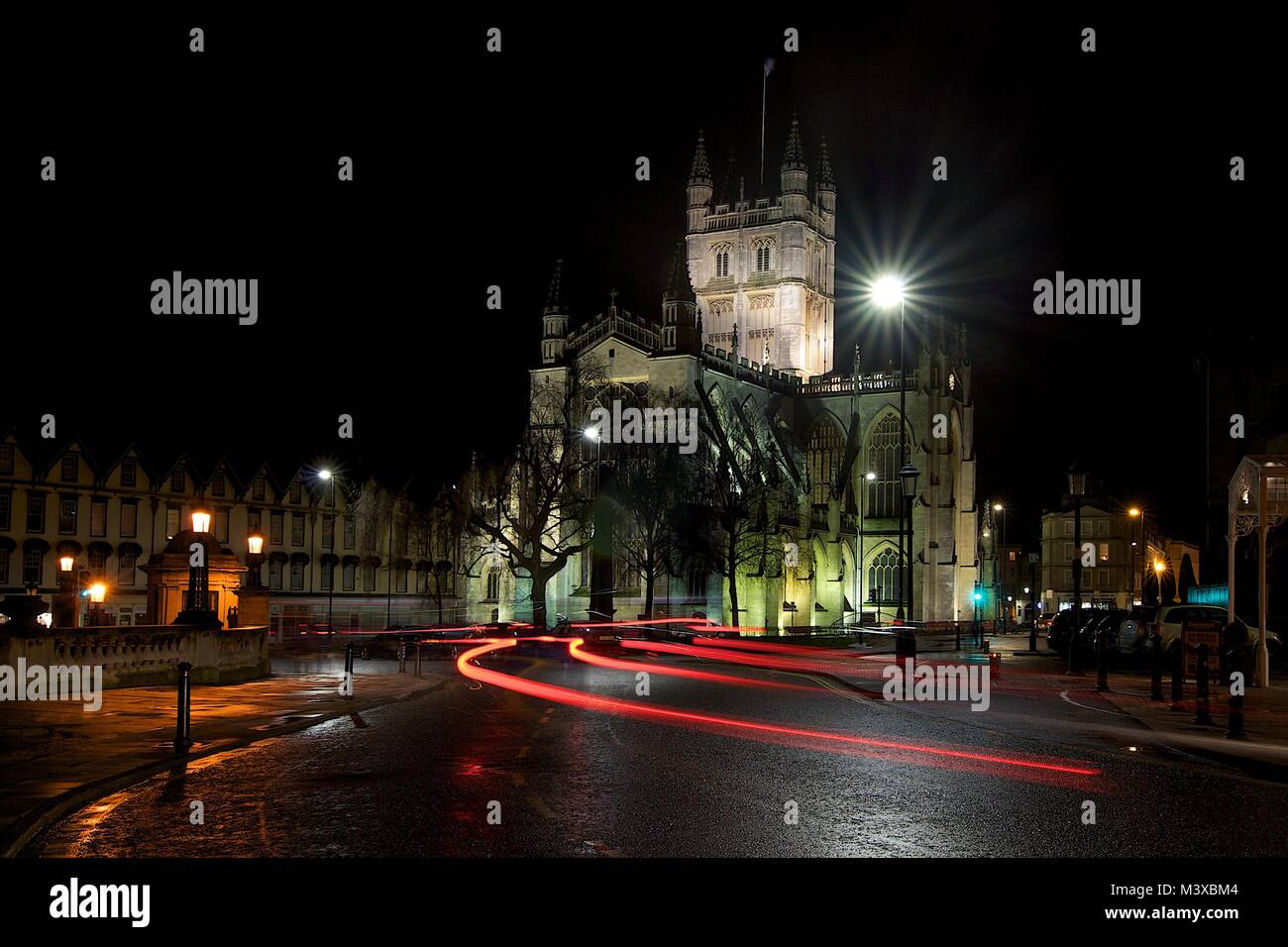 Light trails around Bath Abbey Stock Photo - Alamy