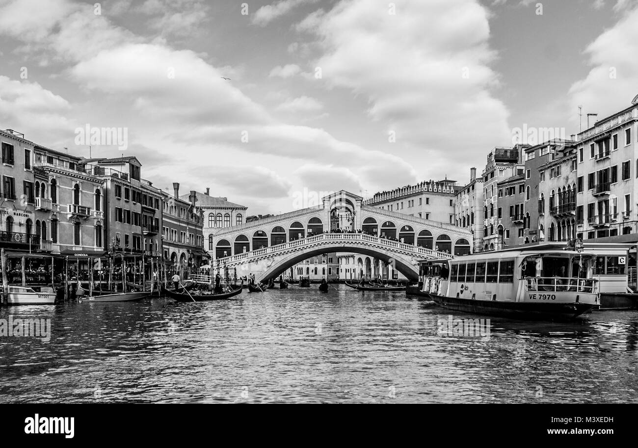 VENICE-MARCH 9: the Rialto bridge in the venetian Grand Canal,Venice,Italy,on March 9,2017. Stock Photo