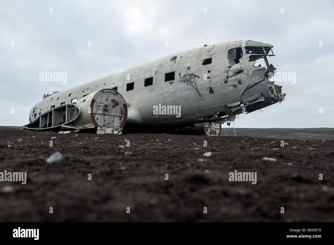 Abonded Airplane DC wreck in Iceland solheimasandur beach Stock Photo
