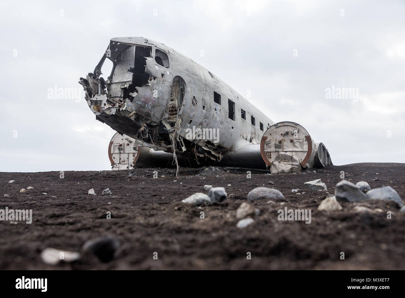 Abonded Airplane DC wreck in Iceland solheimasandur beach Stock Photo