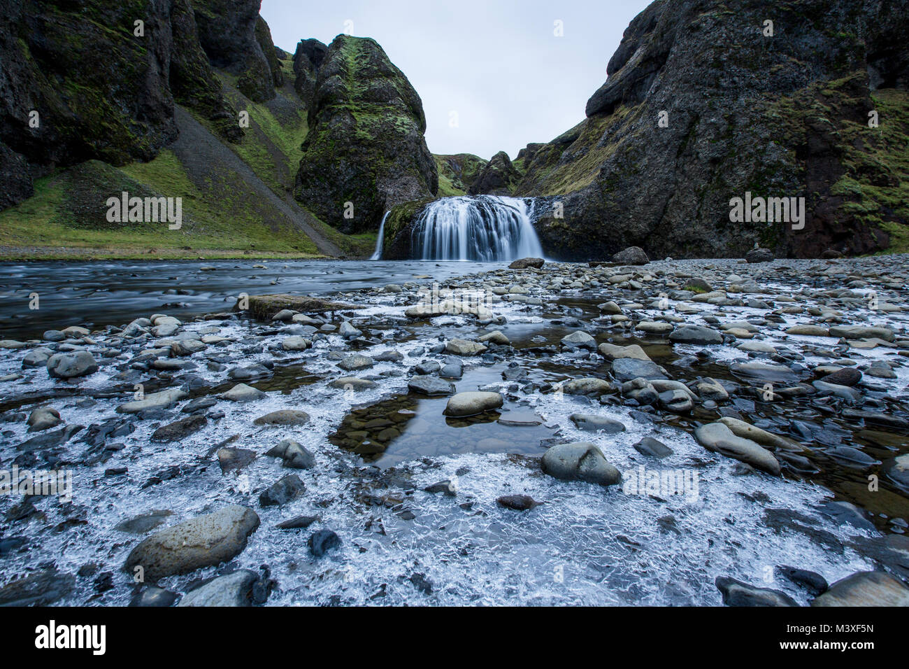 Waterfall at Kirkjubaejarklaustur, Suourland or Southern Iceland, Iceland, Europe Stock Photo