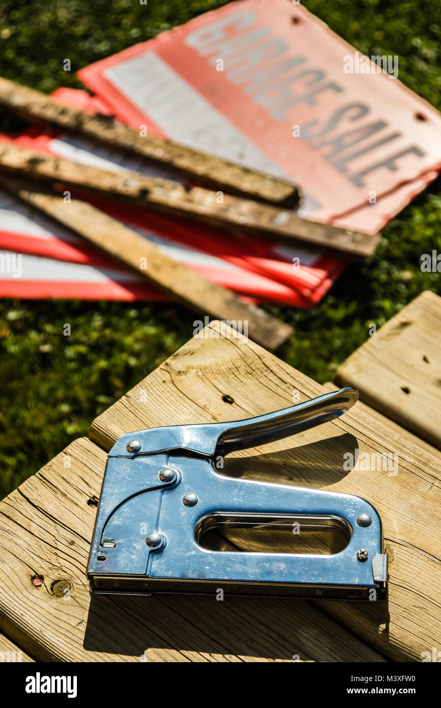 Garage Sale Signage Hardware Stock Photo