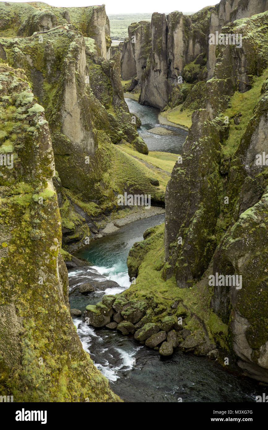 Fjadrargljufur Canyon, Iceland, South Iceland, Green stunning view one of the most beautiful canyon in Iceland Stock Photo