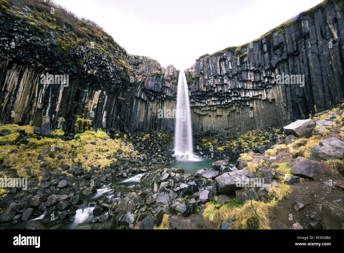 beautiful Svartifoss Waterfall and Sjonarnipa at Skaftafell national park in south Iceland southern Iceland Stock Photo