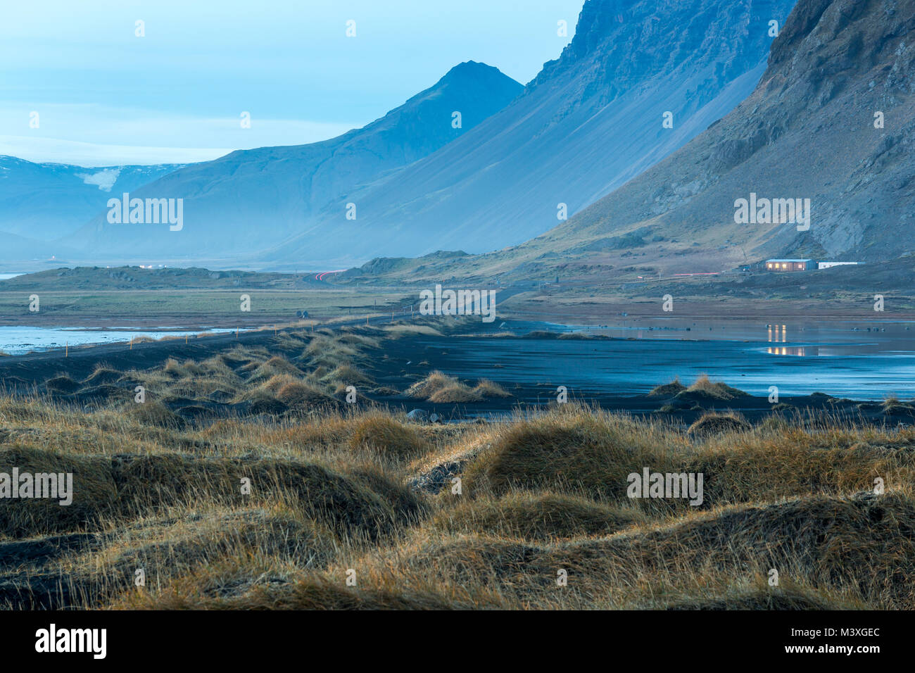 Stokksnes and the Vestrahorn Southern Iceland beautiful Mountain and Landscape Stock Photo