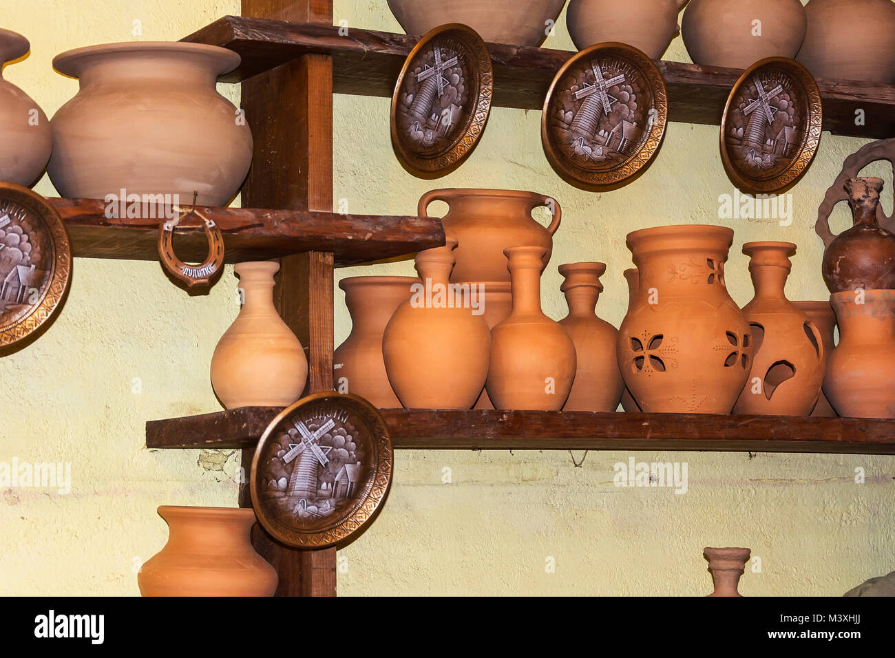 Belarus, Dududki - July 11, 2017: the Pottery is handmade to rural life, ancient craft Stock Photo