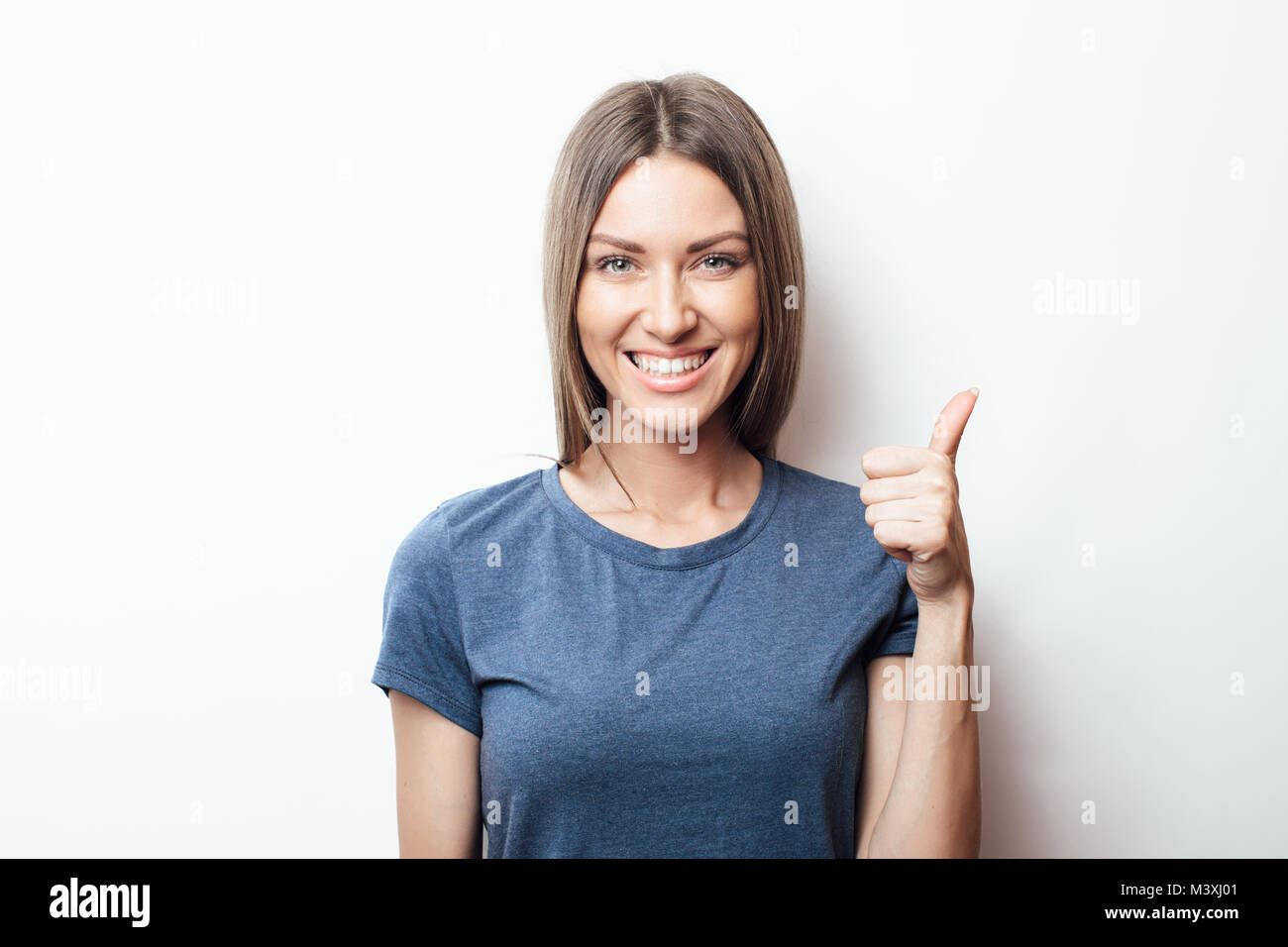 Portrait of young beautiful cute cheerful girl smiling looking at ...