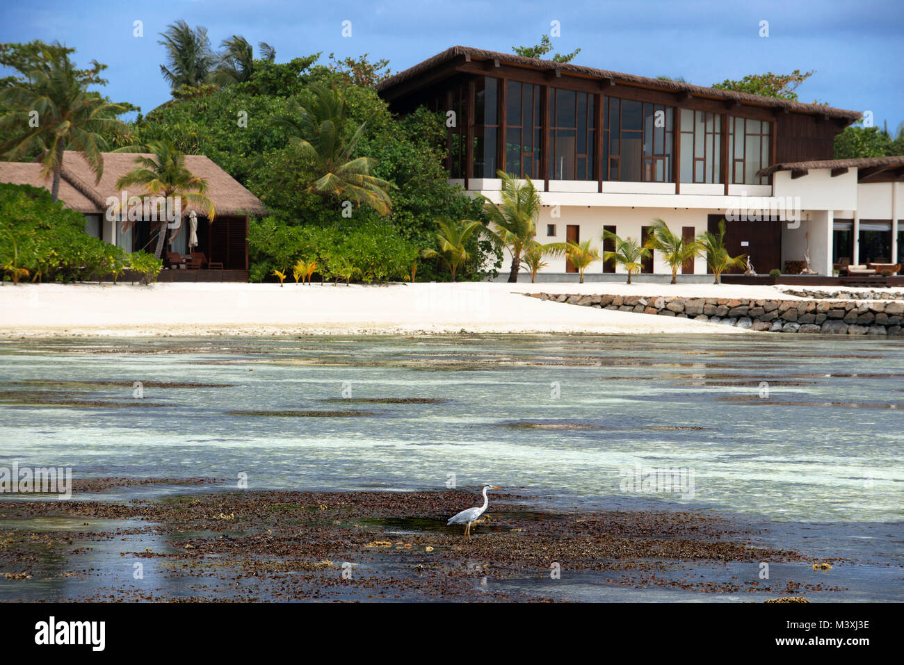 Luxury bungalows villas in The Residence Hotel and Resort, Gaafu Alifu Atoll. Maldives Islands. Stock Photo