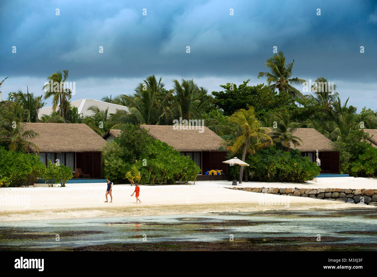 Luxury bungalows villas in The Residence Hotel and Resort, Gaafu Alifu Atoll. Maldives Islands. Stock Photo