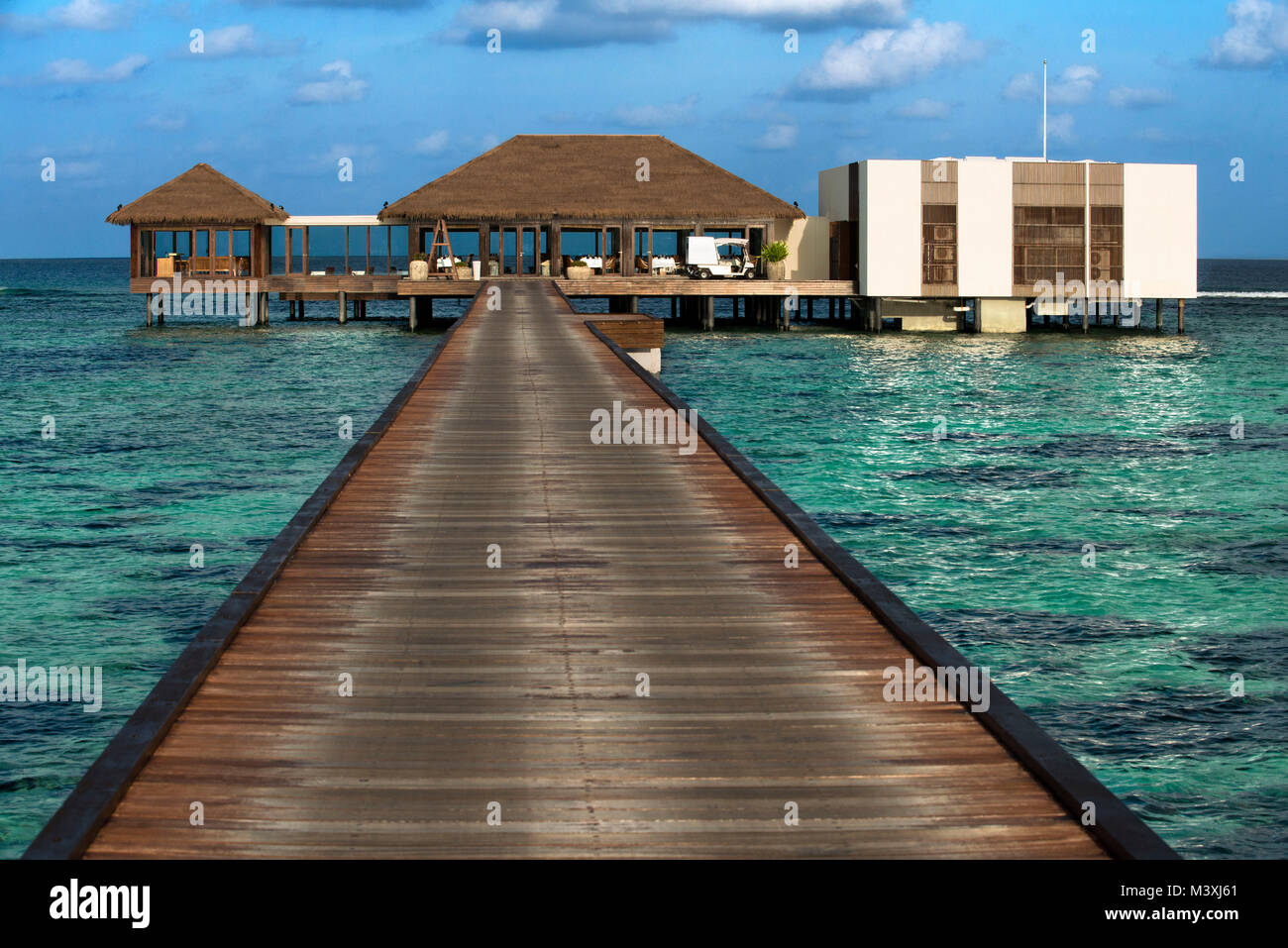 The Residence Hotel and Resort restaurant, Gaafu Alifu Atoll. Maldives Islands. Stock Photo