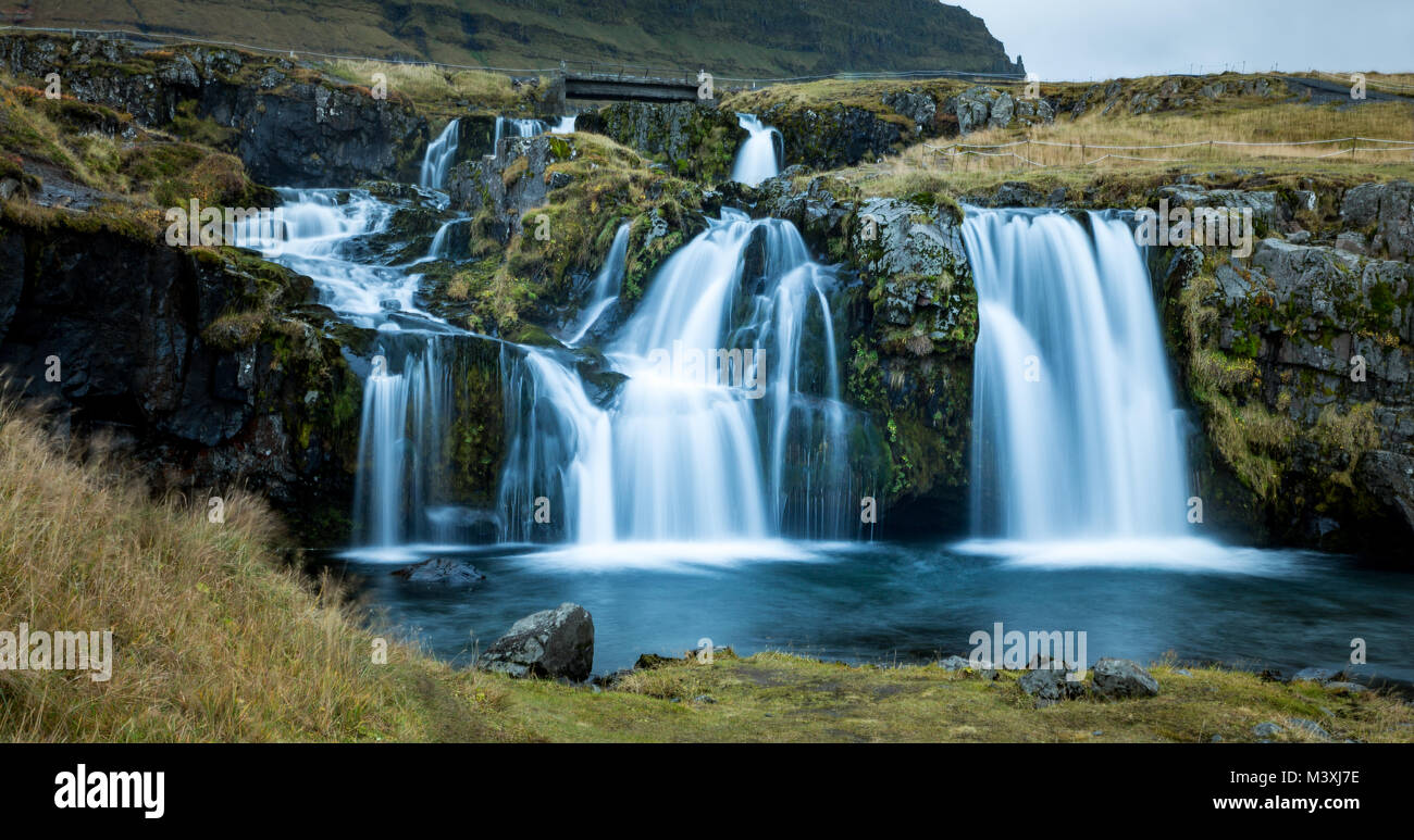 Waterfall and beautiful view at the kirkjufell mountain in iceland europe awesome Stock Photo