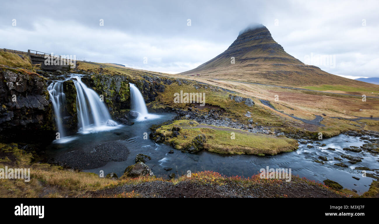 Waterfall and beautiful view at the kirkjufell mountain in iceland europe awesome Stock Photo