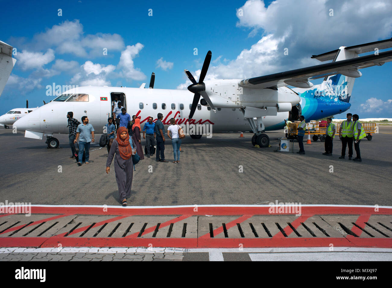 Maldives Male International Airport. Regional maldivian air. Stock Photo