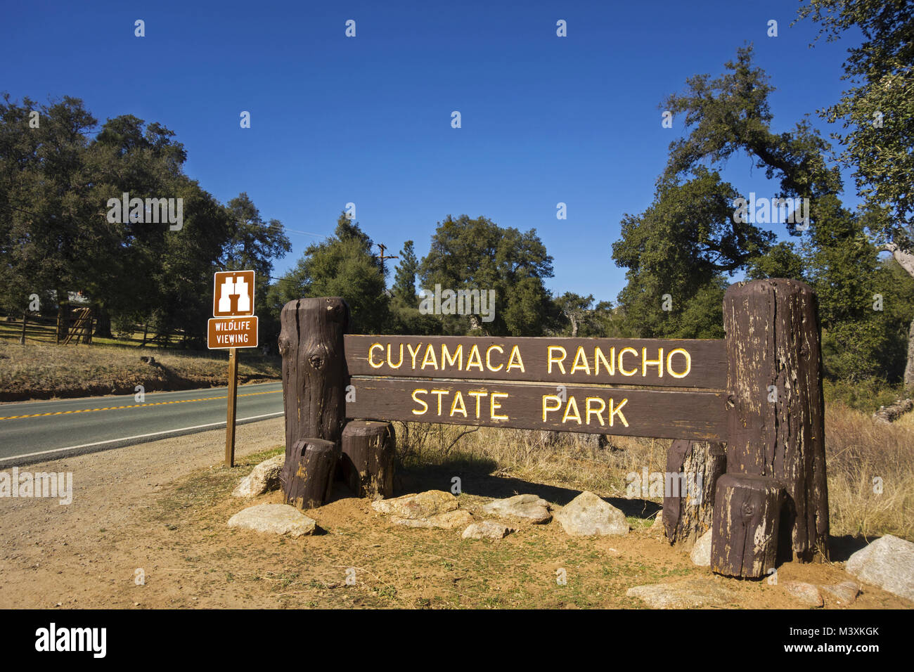 Entrance Sign at Cuyamaca Rancho State Park in East San Diego County along Highway 79 in Southwest California Stock Photo