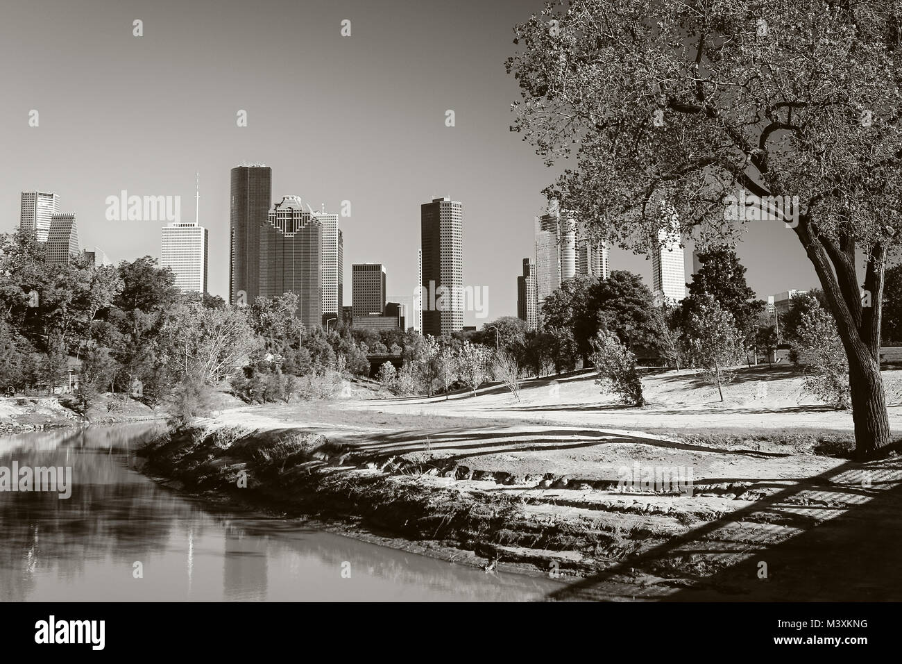 Downtown Houston Skyline in black and white Stock Photo