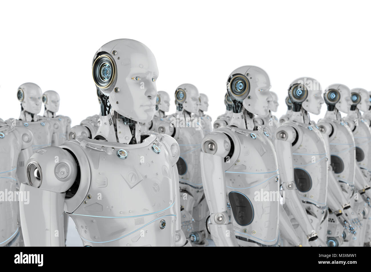 3d rendering group of humanoid robots in a row Stock Photo