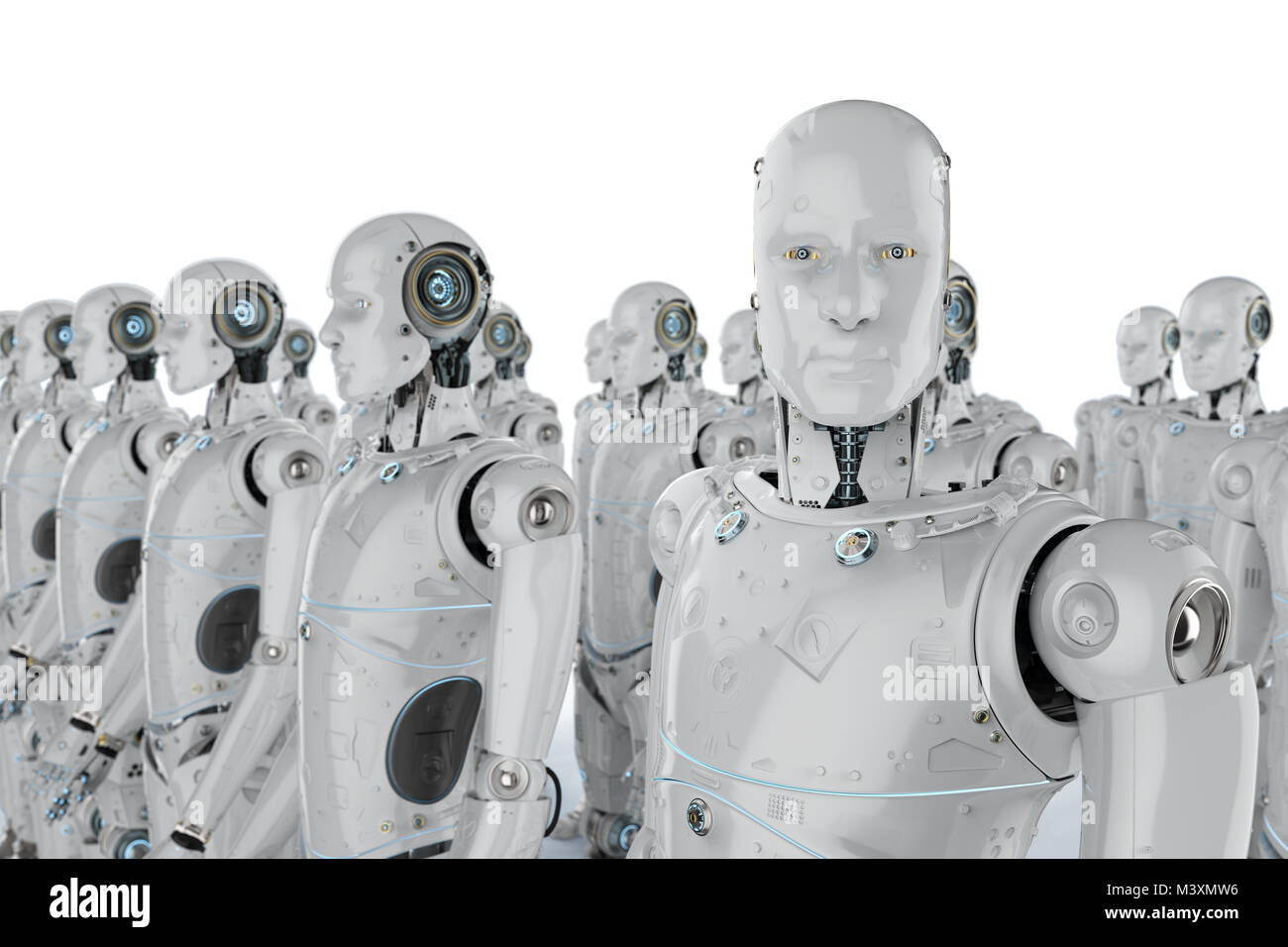 3d rendering group of humanoid robots in a row Stock Photo