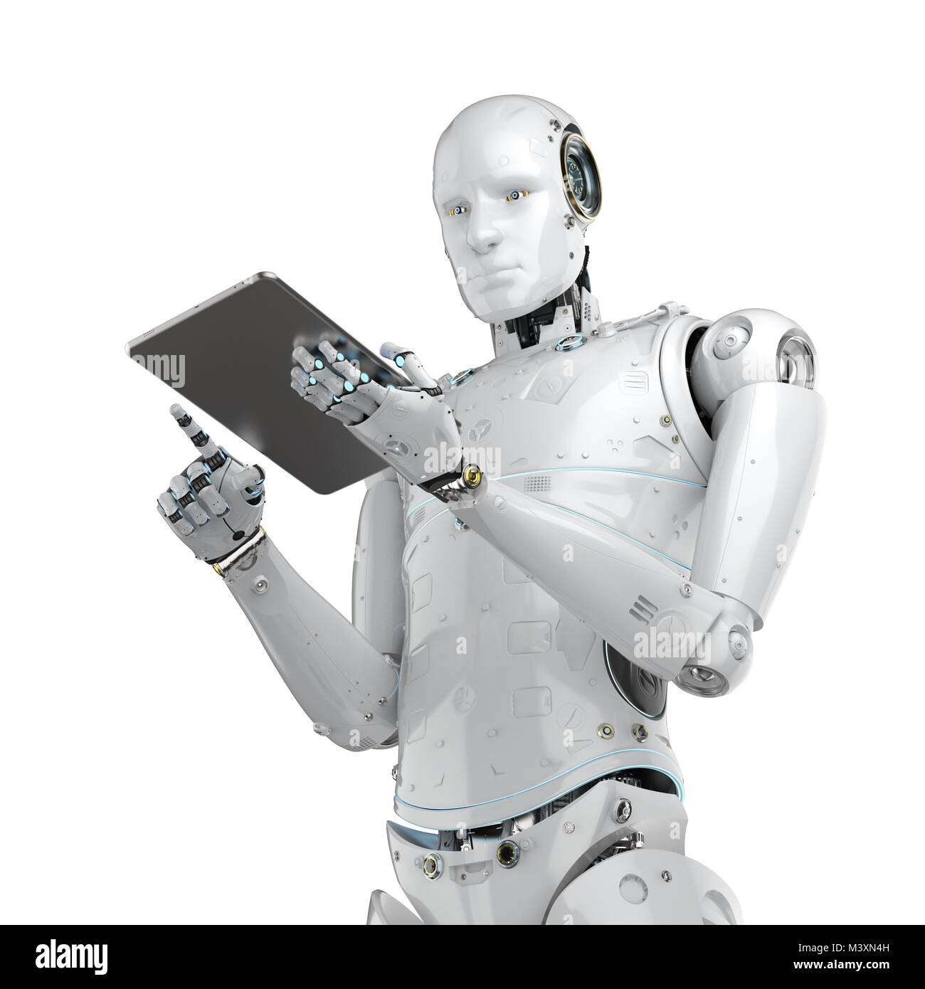 3d rendering humanoid robot working with digital tablet Stock Photo - Alamy