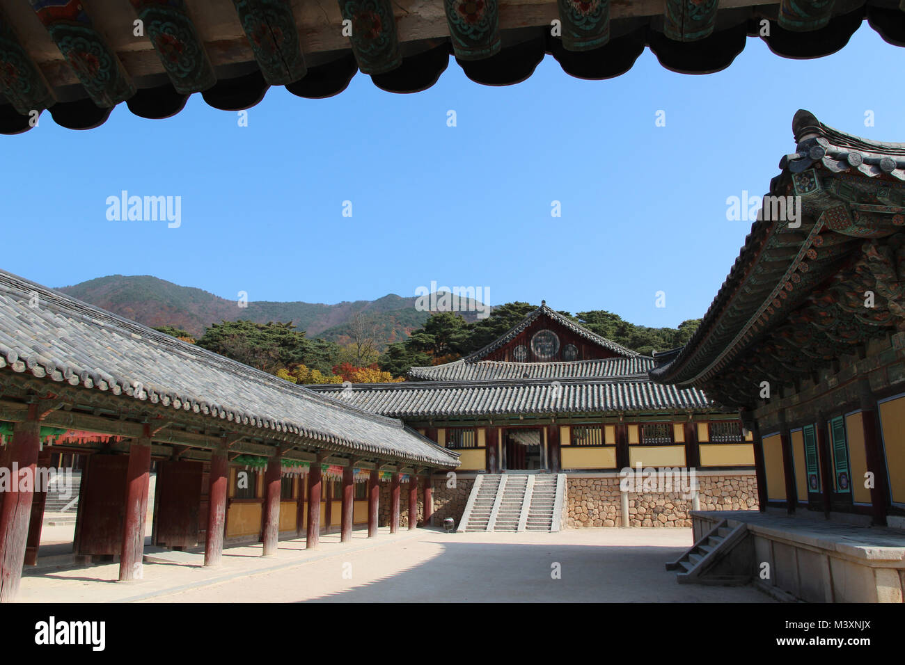 Traditional Korean buildings at the Bulguksa temple with the beautiful ...