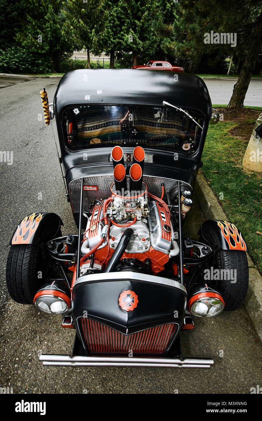 Classic 1940's pickup converted to a hotrod with a big exposed v8