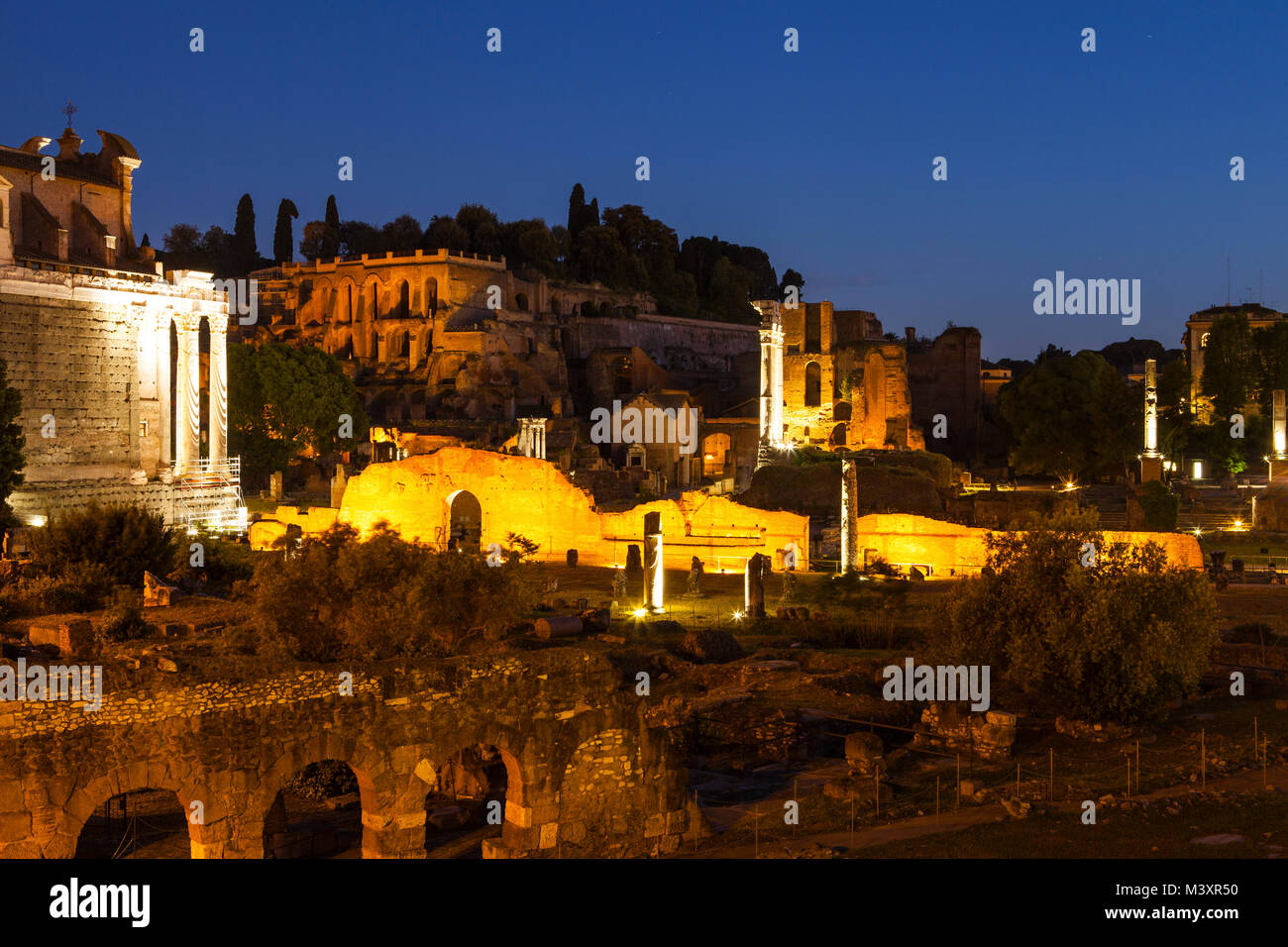 Image of Roman Forum at night time. Rome, Italy Stock Photo