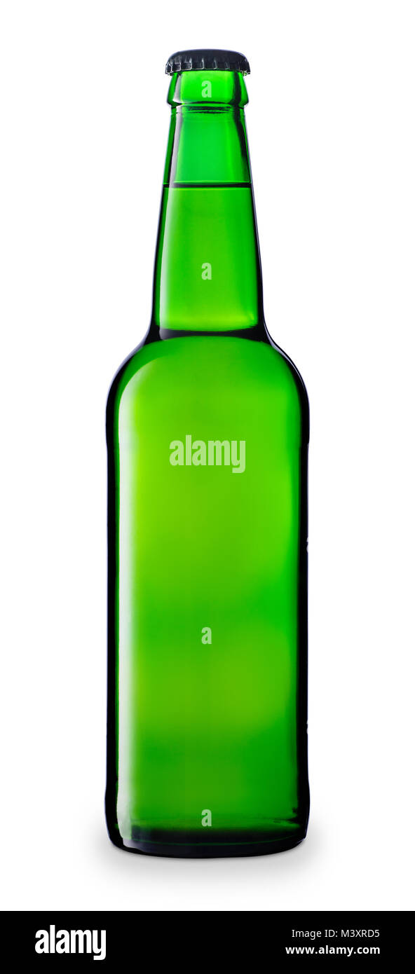 beer in green glass bottle, isolated white background. Clipping path