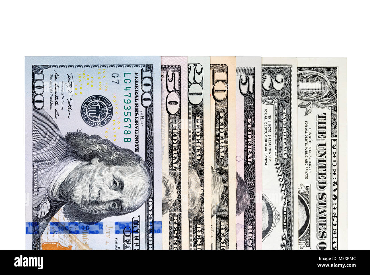 Stack of US Dollars backround. Notes face value of all US dollar Stock Photo