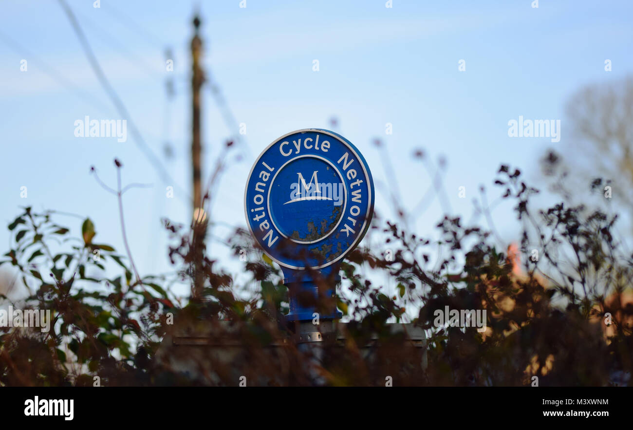 Old national cycle network sign in Northumberland Stock Photo