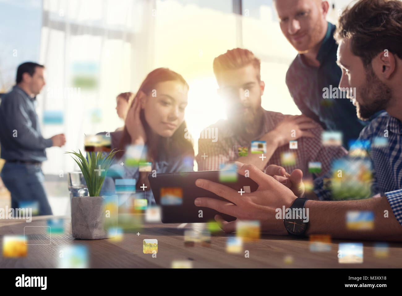 Businessperson in office connected on internet network. concept of partnership and teamwork Stock Photo