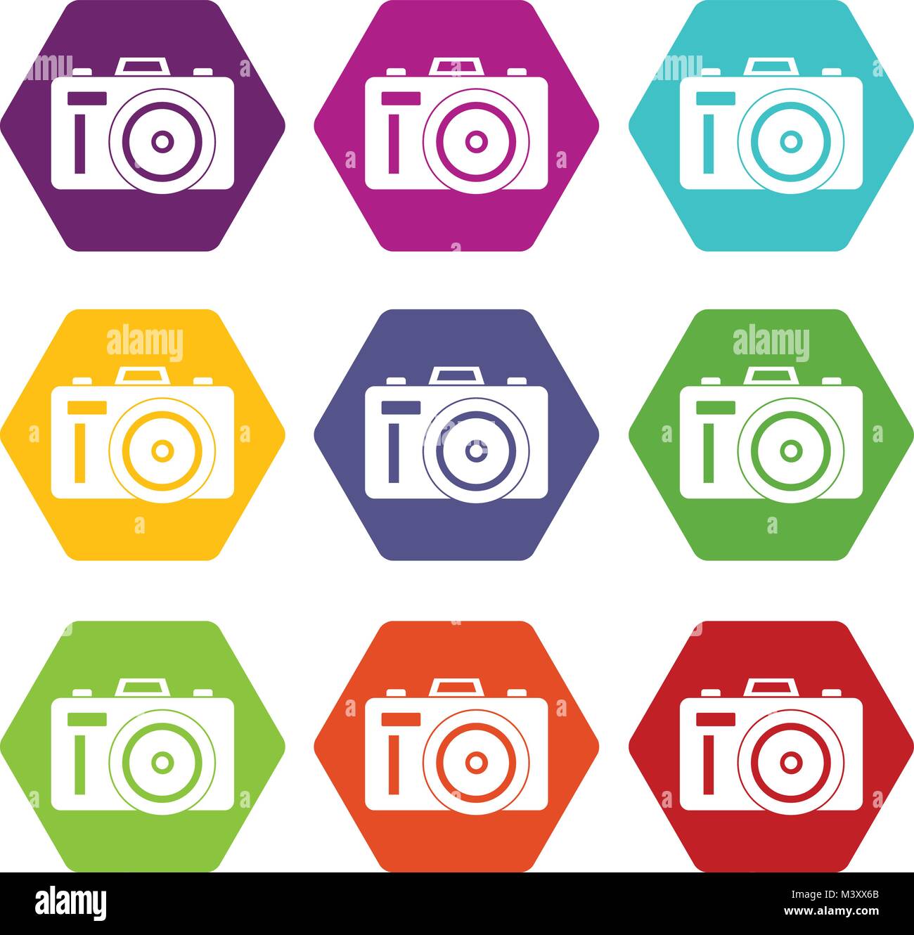 Photocamera icon set color hexahedron Stock Vector