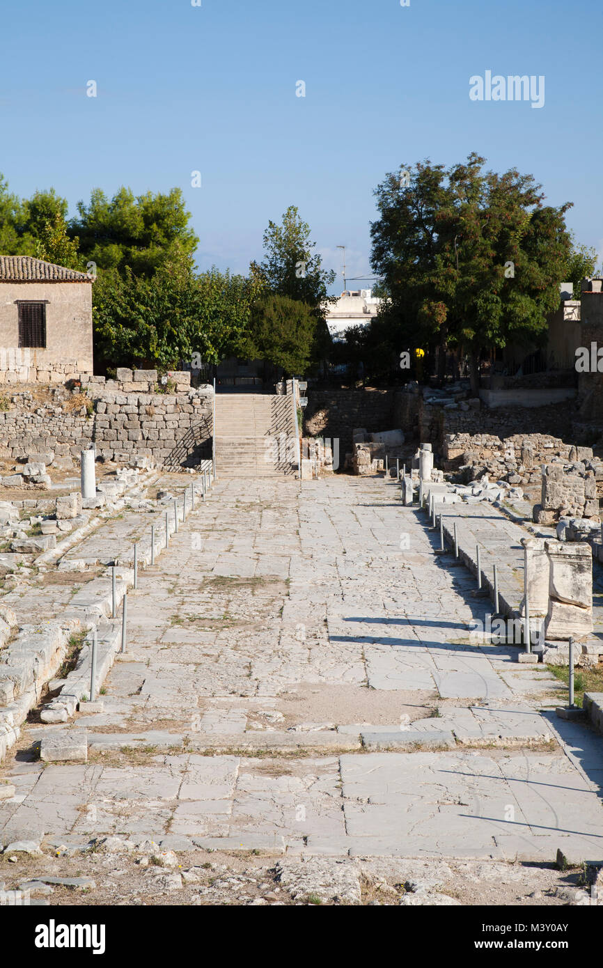 Europe, Greece, Peloponnese, ancient Corinth, archaeological site, Lechaion road Stock Photo