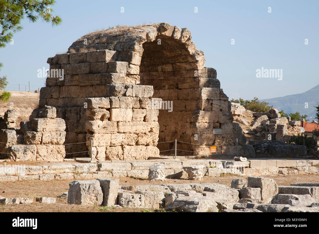 Europe, Greece, Peloponnese, ancient Corinth, archaeological site, north east shops Stock Photo