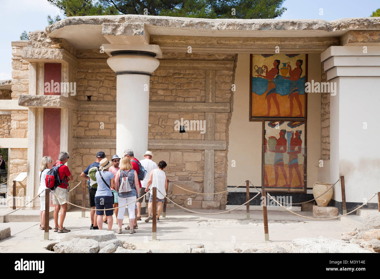South propylaeum, Cup bearer fresco and Procession fresco, Knossos palace archaeological site, Crete island, Greece, Europe Stock Photo