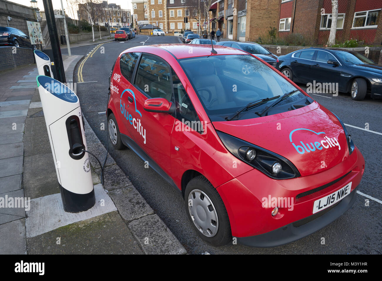 blue city electric car charging london Stock Photo Alamy
