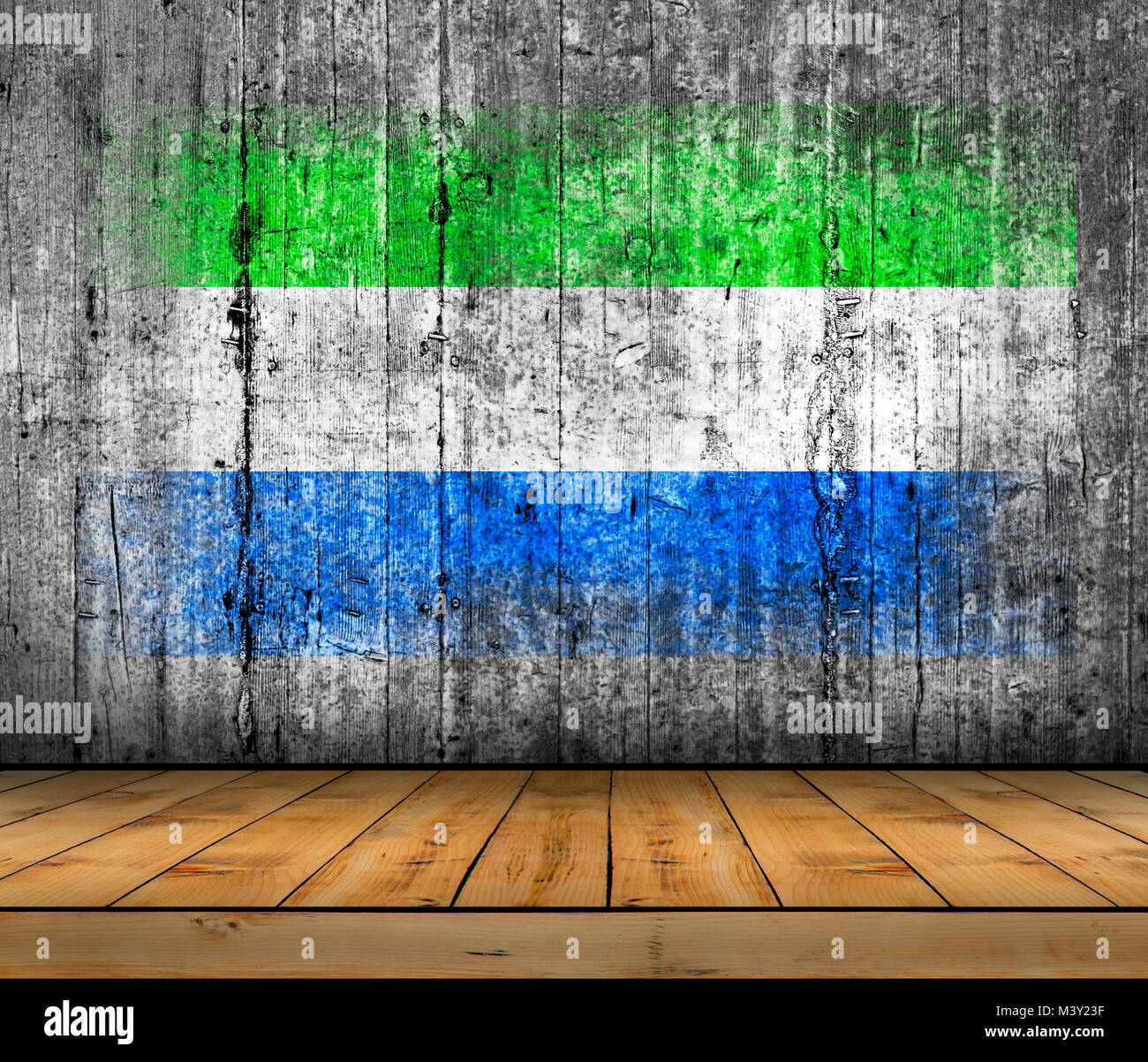 Sierra Leone flag painted on concrete with wooden floor Stock Photo - Alamy