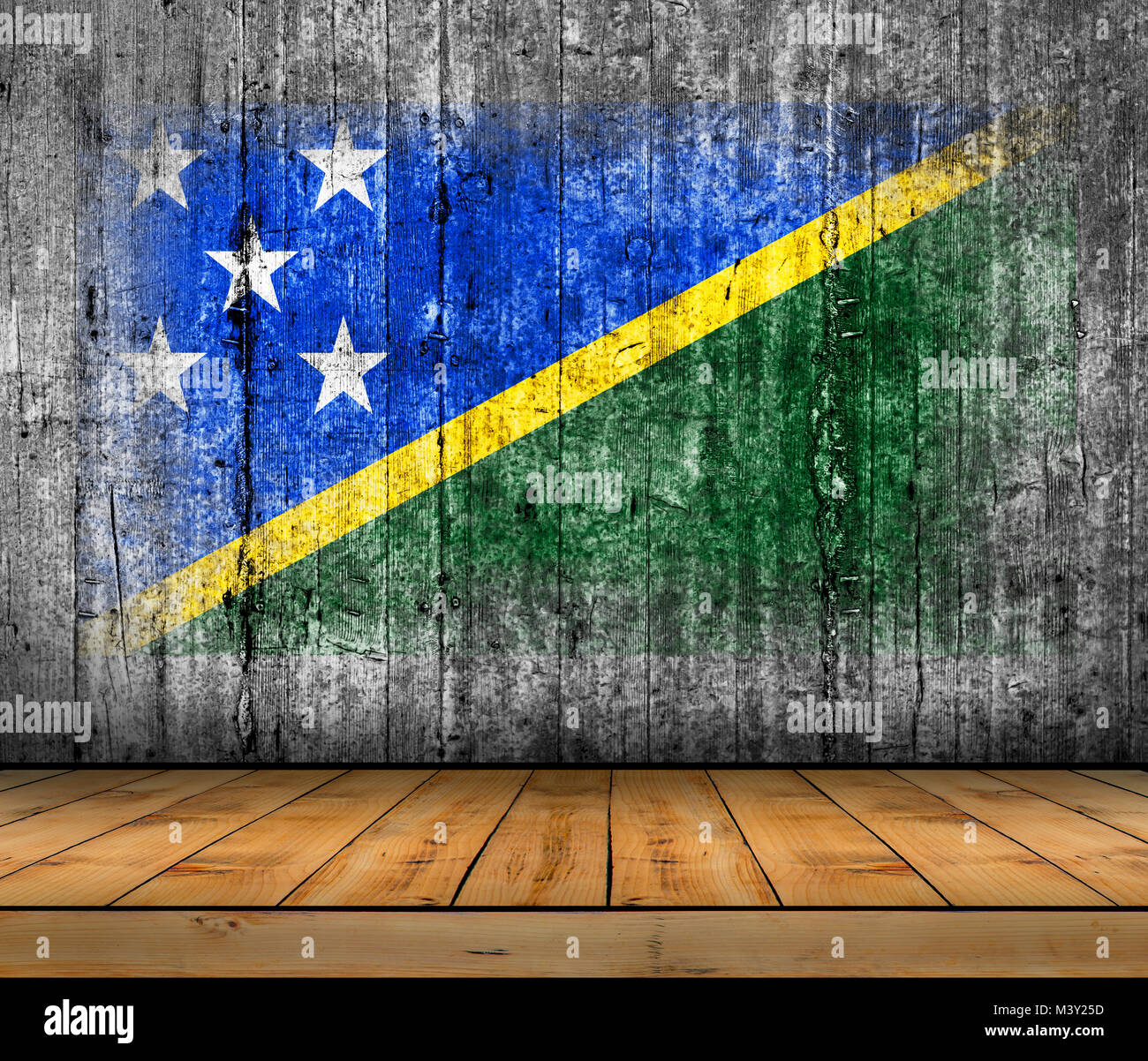 Solomon flag painted on concrete with wooden floor Stock Photo - Alamy