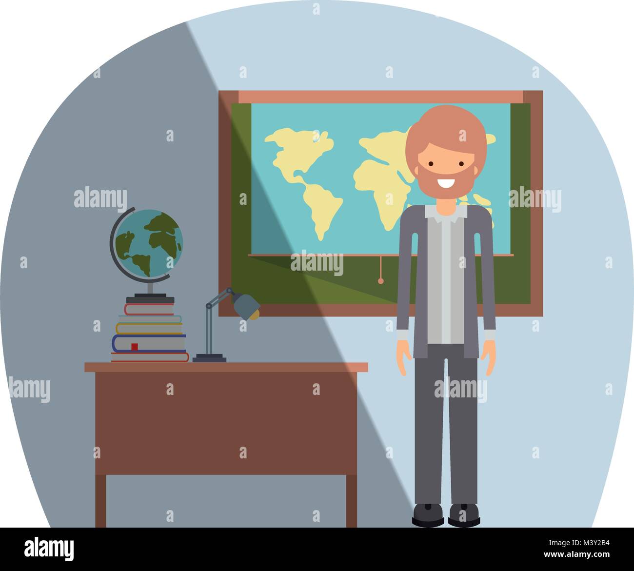 male teacher in geography class with pile books Stock Vector Image ...