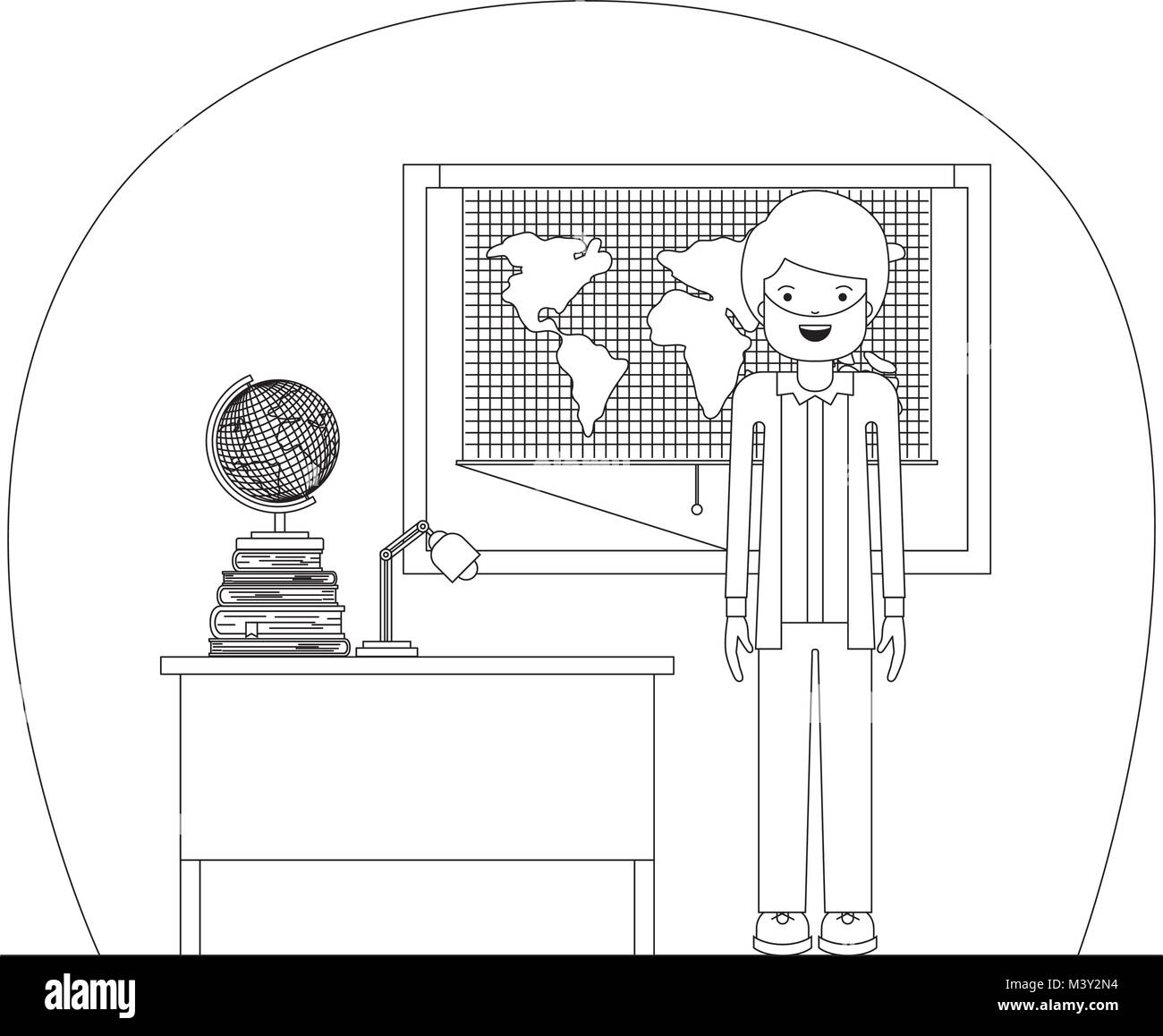male teacher in geography class with pile books Stock Vector Image ...