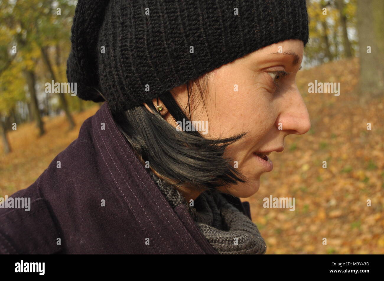 Woman, girl on a walk in the park. Autumn Stock Photo - Alamy