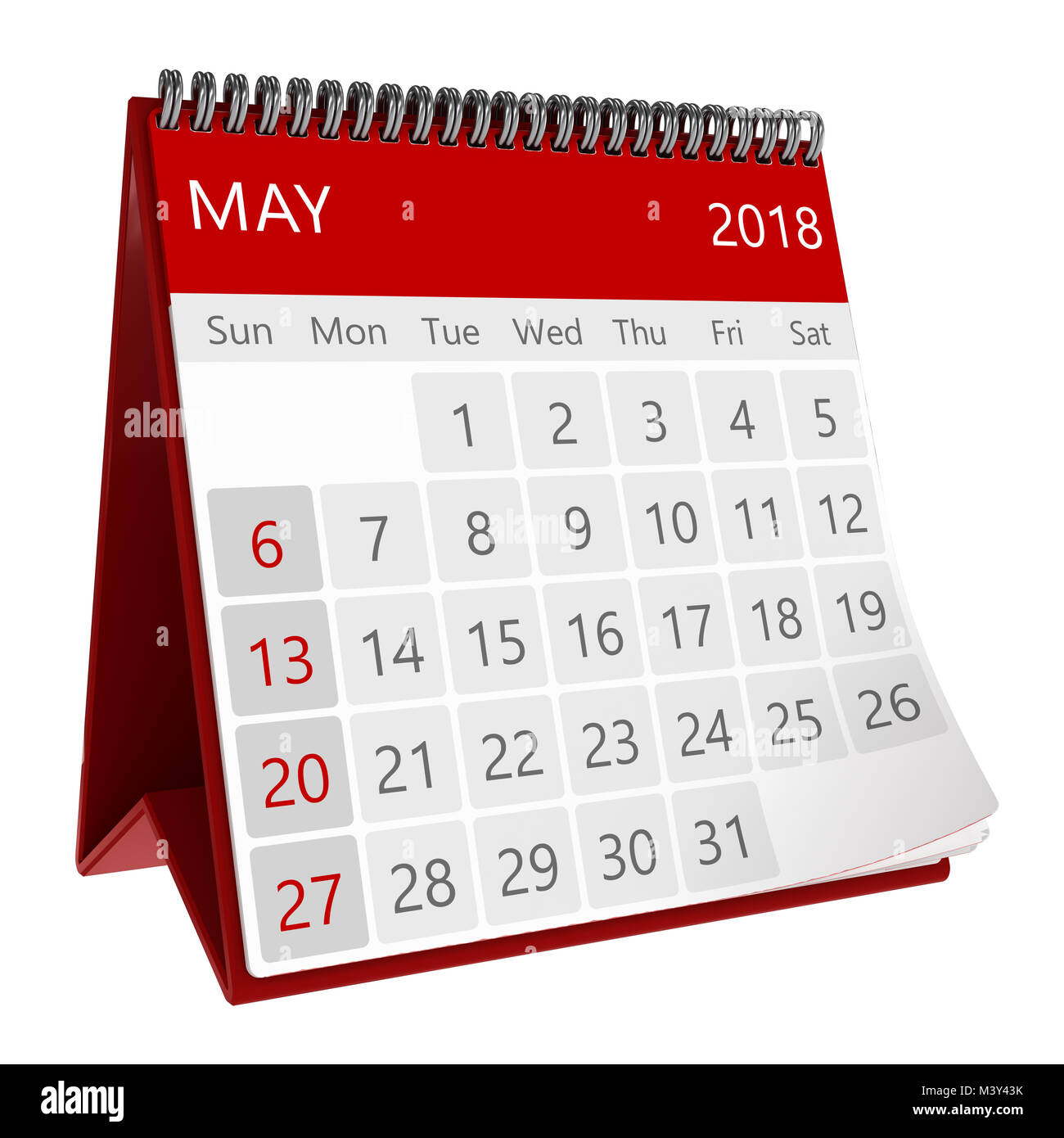 3d Illustration Of Red Monthly Calendar Isolated Page May 18 Stock Photo Alamy