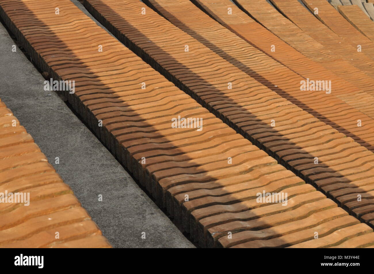 Amphitheater. Wooden benches set in stone circle. Stock Photo