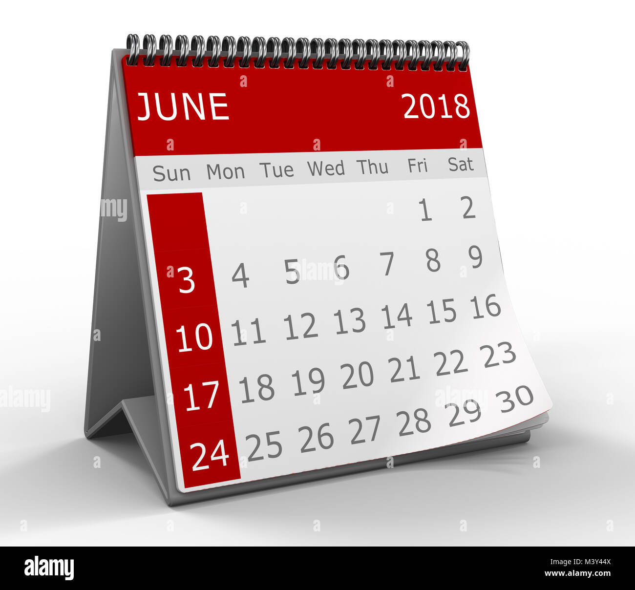 3d calendar illustration over white background, 2018 june page Stock ...
