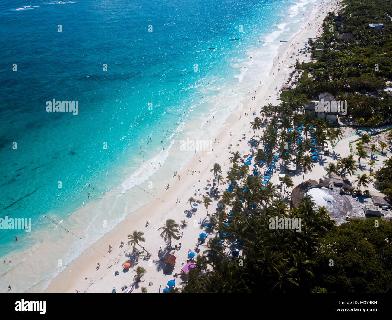 Aerial view of Pescadores beach in Tulum Mexico. North America beach resort Stock Photo
