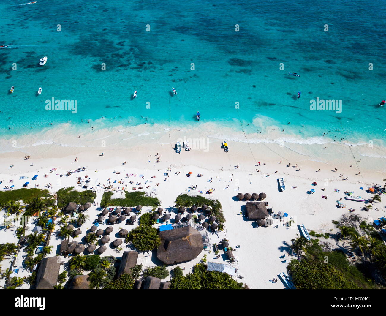 Aerial view of a beach in Tulum Mexico on a sunny day Stock Photo