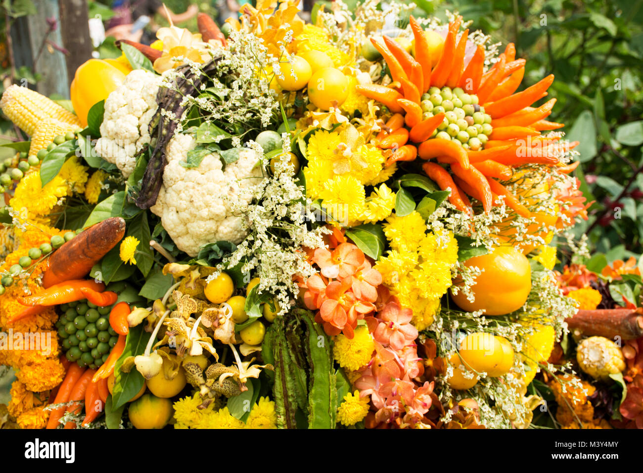 Decoration Made From Fruits And Vegetables And Flowers For
