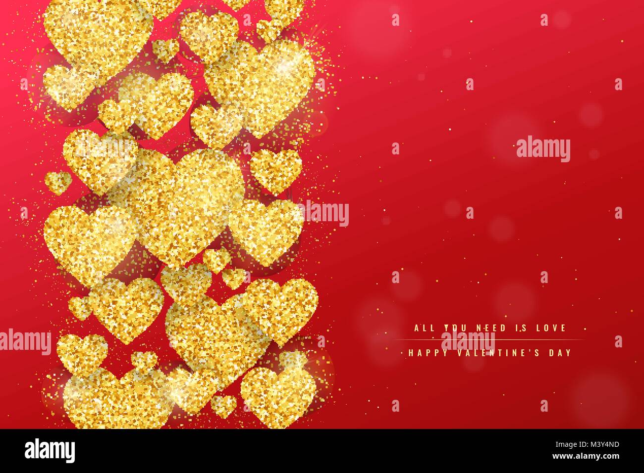 Happy Valentines Day greeting card with gold glittering hearts pattern ...