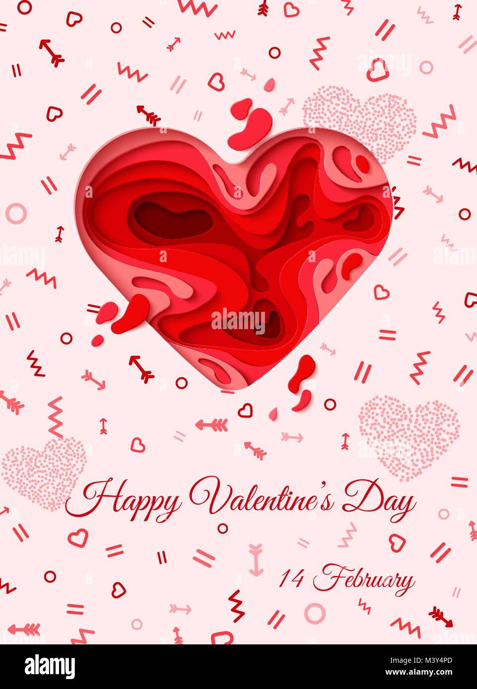 Happy Valentines Day greeting card. 3d paper cut heart concept design ...