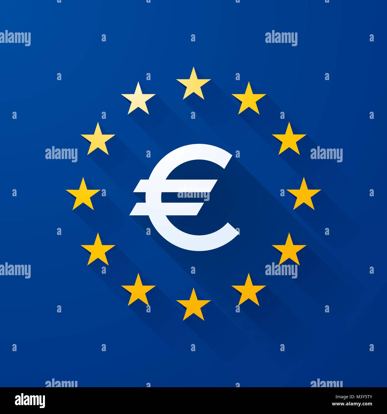 euro symbol with long shadows Stock Vector