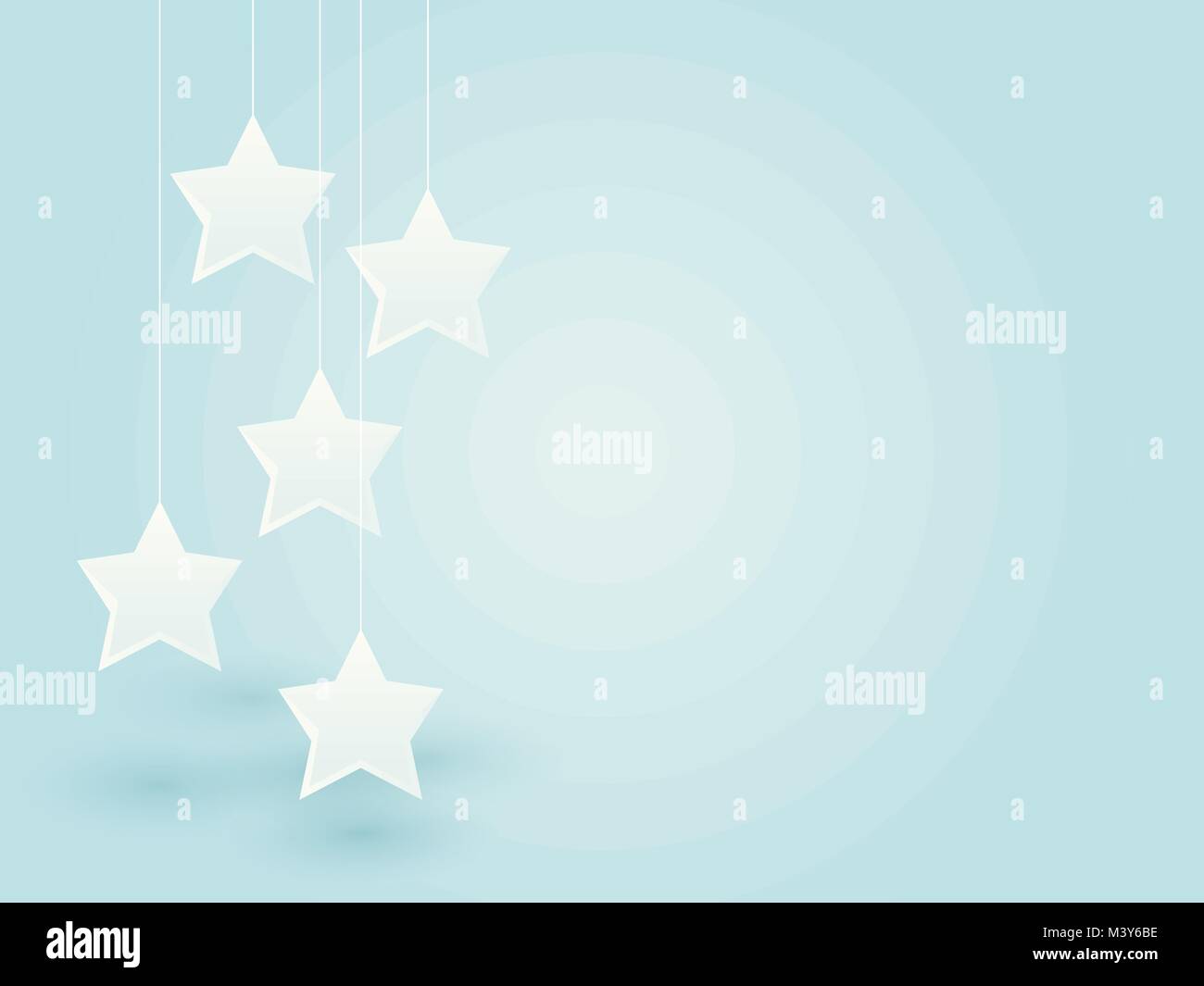 white stars hung on the thread on blue background Stock Vector