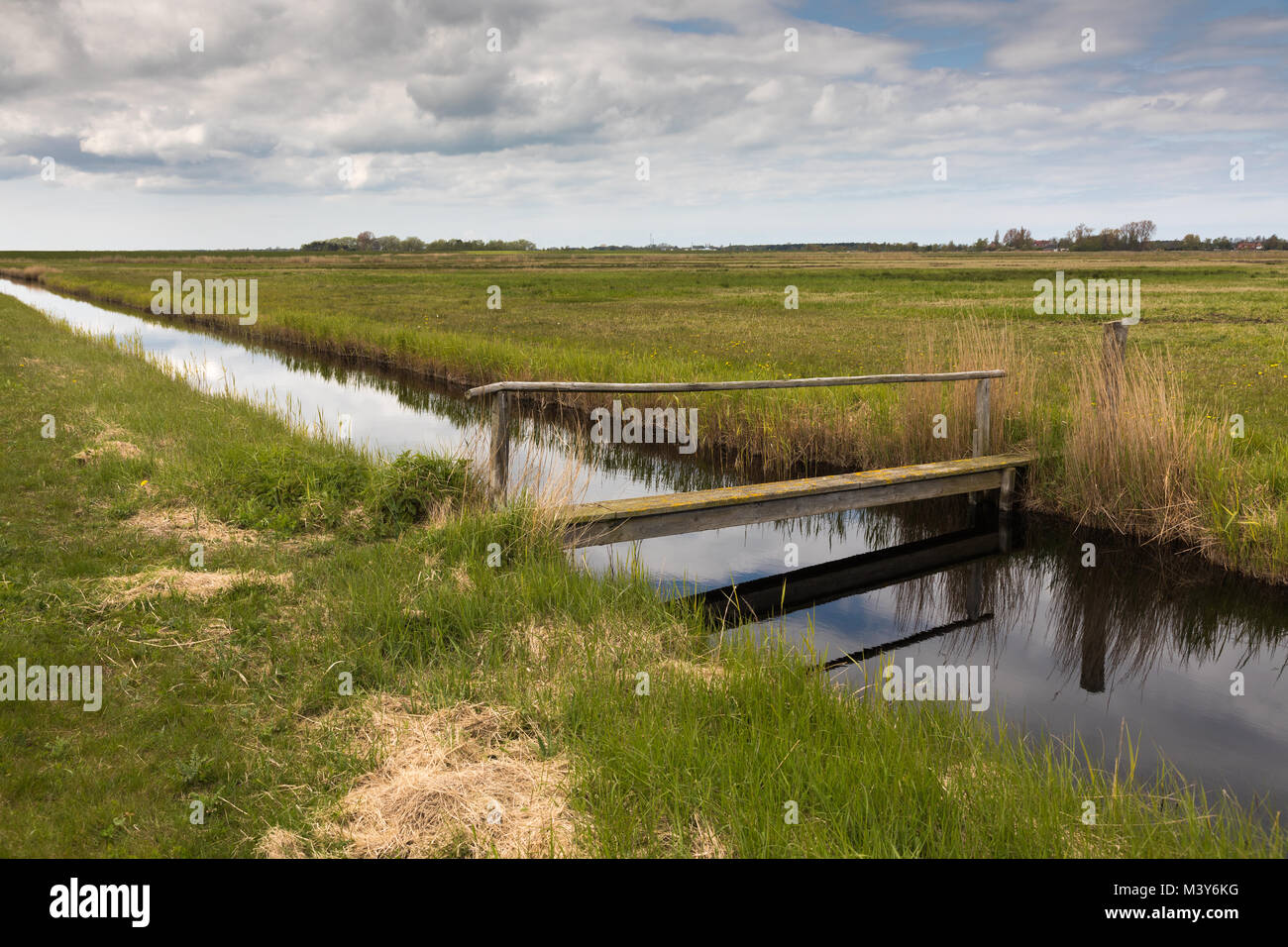 Wooden bridge over canal in Fischland Darß Stock Photo